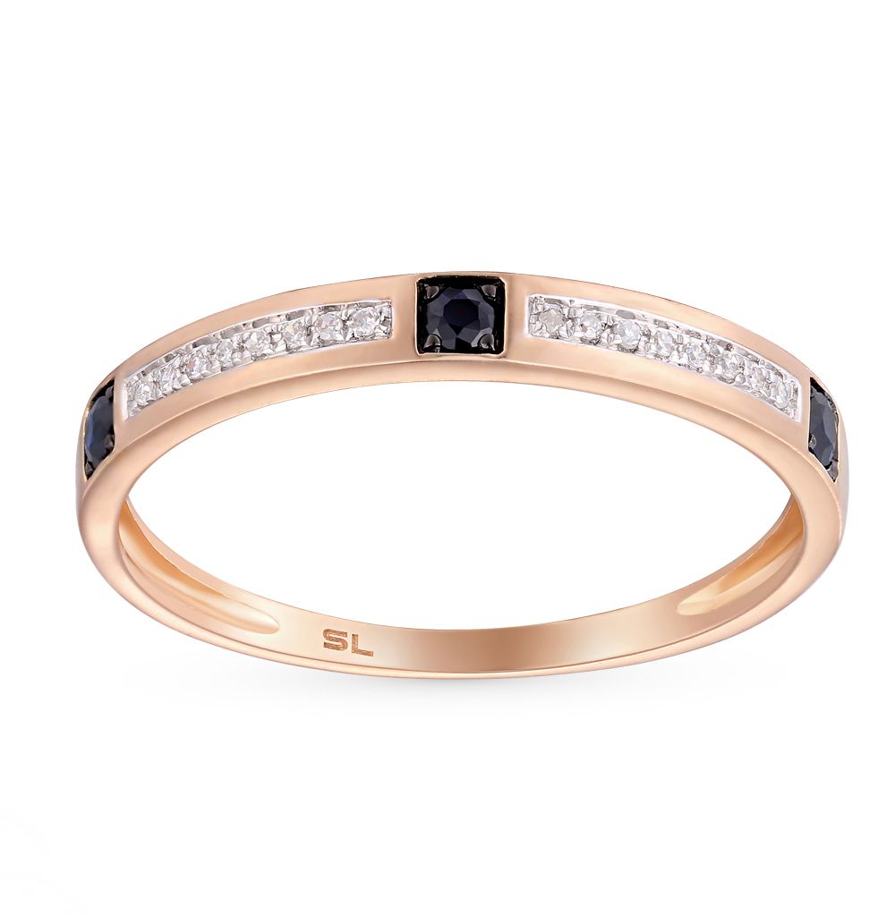Золотое кольцо с черными сапфирами и бриллиантами от SUNLIGHT