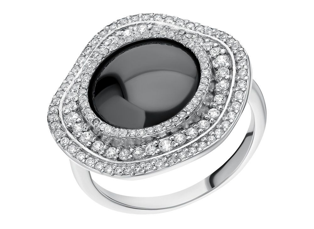 Серебряное кольцо с гематитом и фианитами