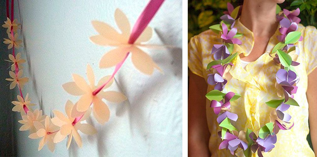 формирование гавайских бус из вырезанных цветков